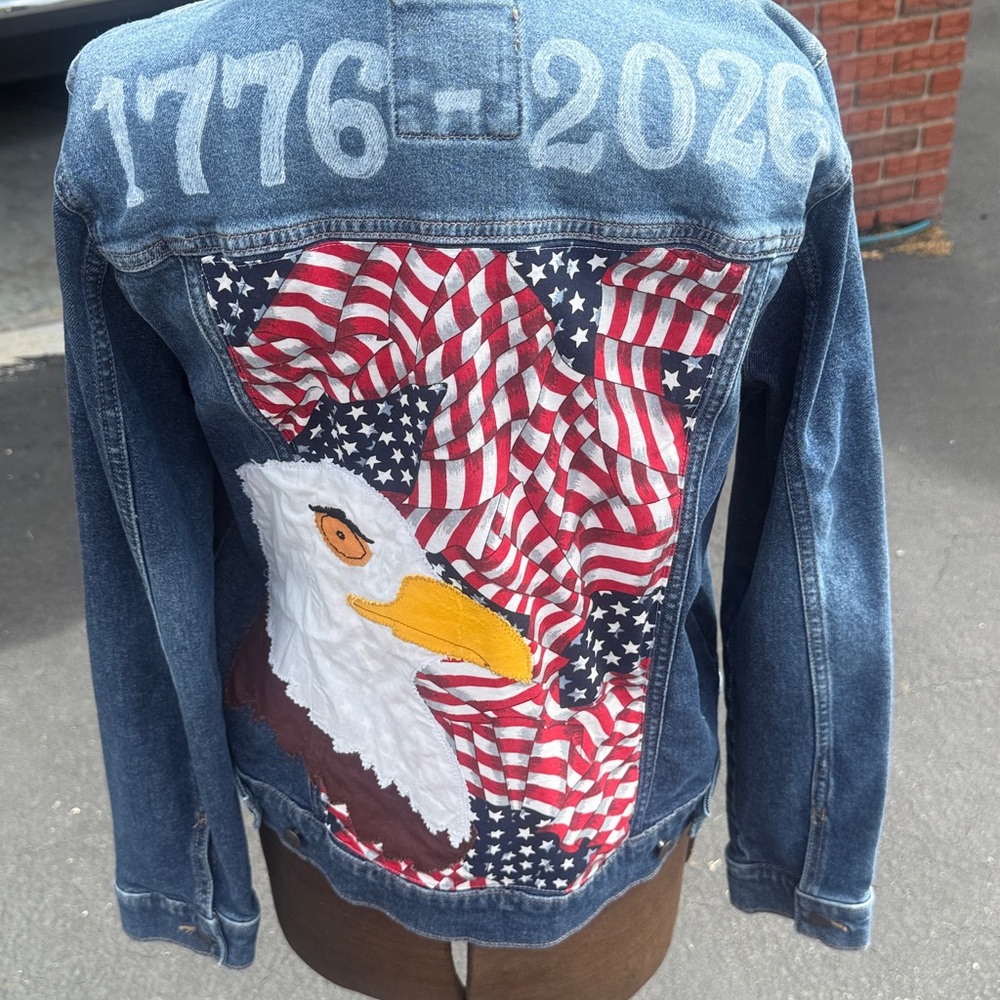 Women’s Denim Jacket with Eagle and Flag Design. N W/O tags